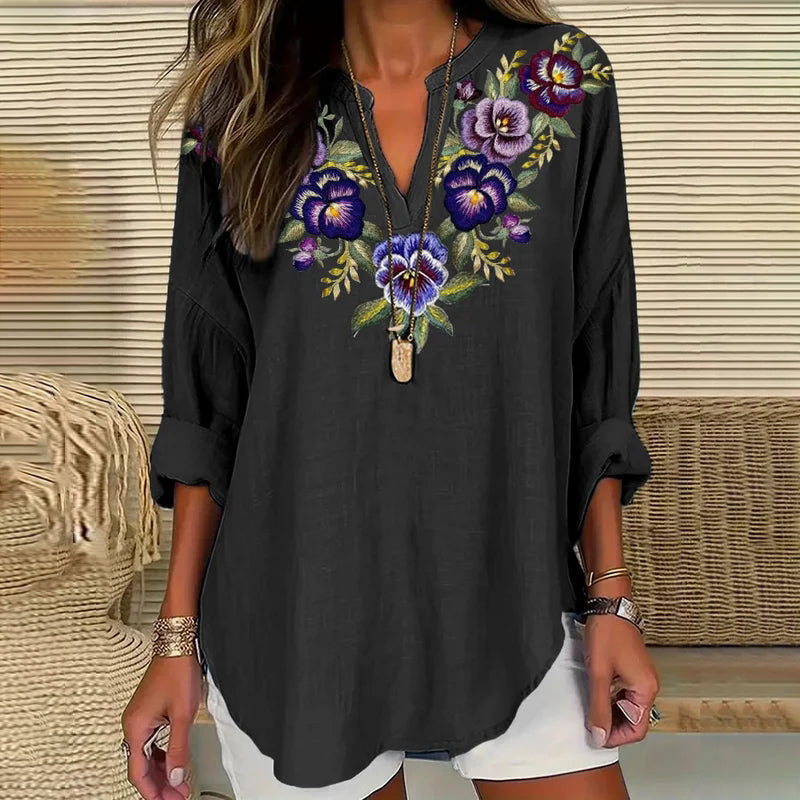 Comstylish Women's Purple Floral Art Print Casual Loose Tunic