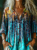 Women's Vintage Floral Art Print Casual Cotton Linen Shirt
