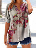 Women's Floral Pattern Art Print Cotton Linen Casual Shirt