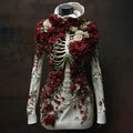 Comstylish Women's Vintage Halloween Skeleton & Rose Art Cozy Hooded Dress