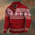 Comstylish Men's Christmas Snowflake Pattern Stand Collar Button Sweatshirt