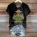 Women's Frog Art Print V-neck Casual T-Shirt