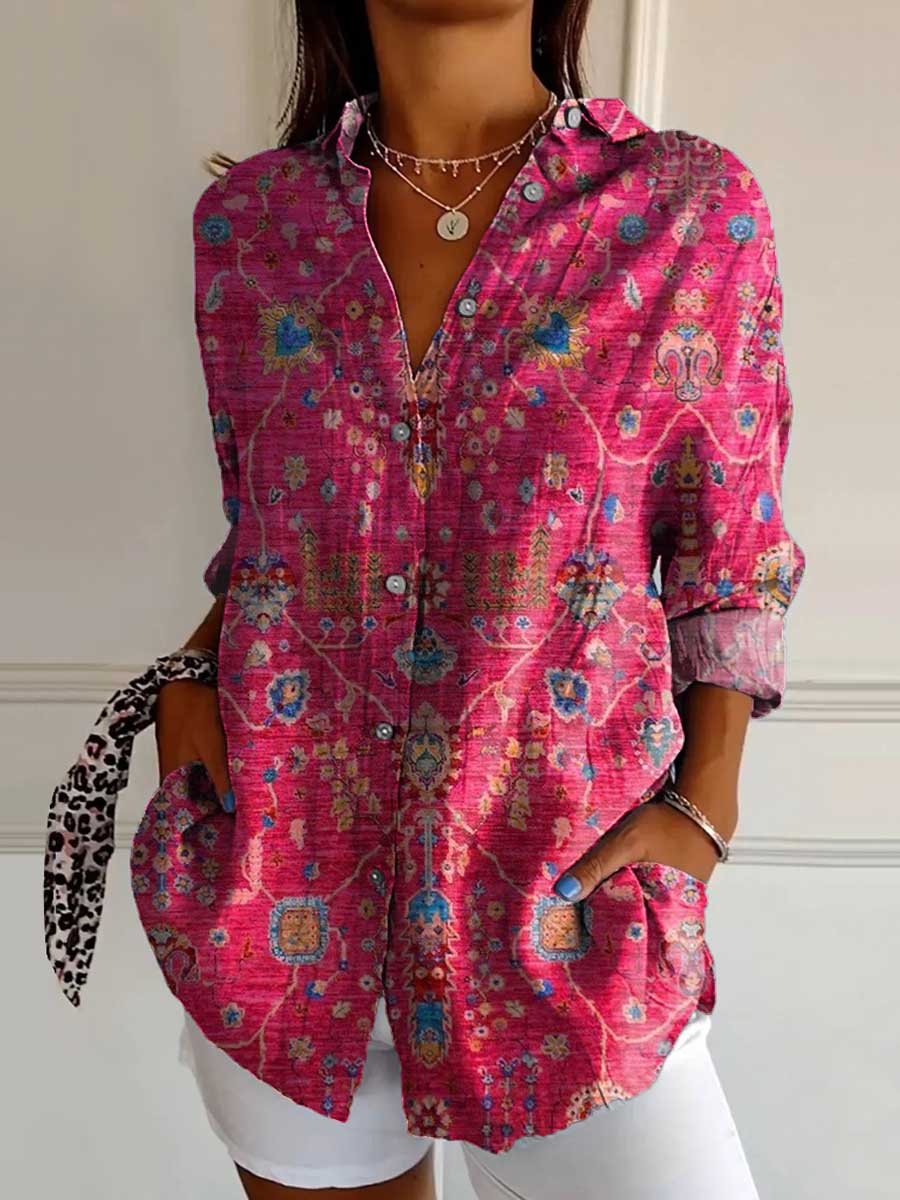 Women's Ethnic Pattern Art Print Casual Cotton Shirt