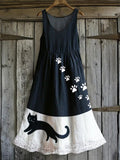 Comstylish Women's Japanese Art Embroidery Cat Paw Print Dress