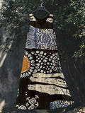 Vintage Ethnic Pattern V Neck Linen Tank Dress artswardrobe