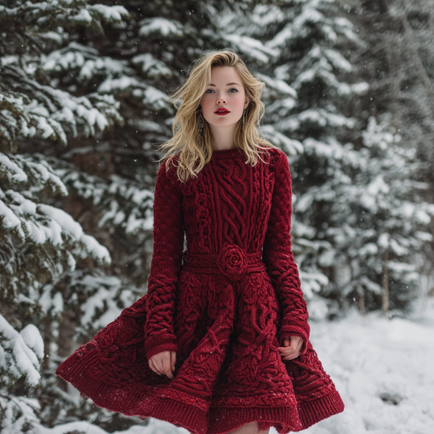 Comstylish Women's Vintage Christmas Celtic Art Knitted Midi Dress