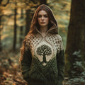 Women's Celtic Tree Of Life Jacquard Contrast Hooded Sweater artswardrobe