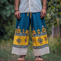 Men's Retro Sunflower Floral Colorblock Casual Pants artswardrobe