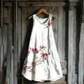 Vintage Cherry Blossom Art Linen Blend Tank Dress artswardrobe