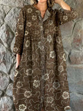 Women's Elegant Simple Shirt Style Cotton and Linen Dress with Decorat