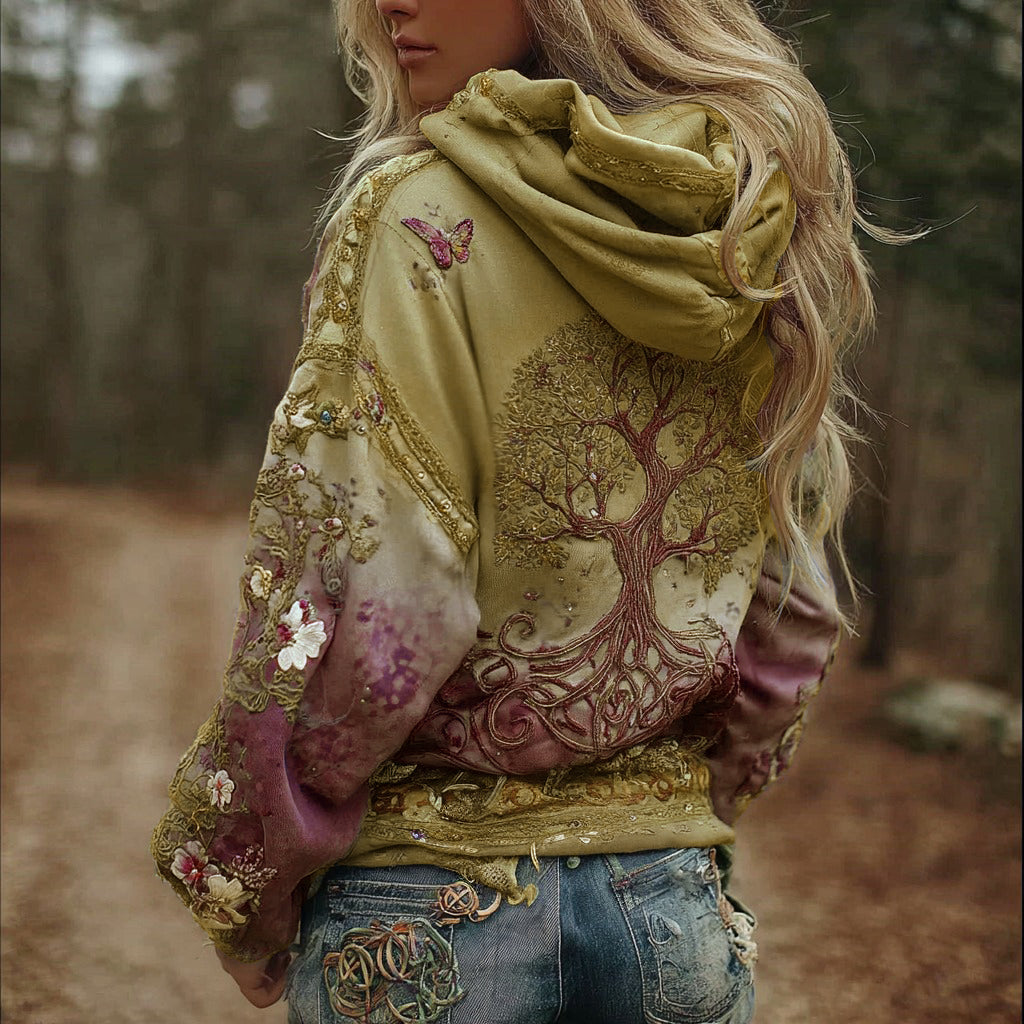 Women's Vintage Viking Tree Of Life Art Gradient Comfort Hoodie artswardrobe