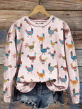 Comstylish Funny Farm Chicken Print Casual Cotton Sweatshirt
