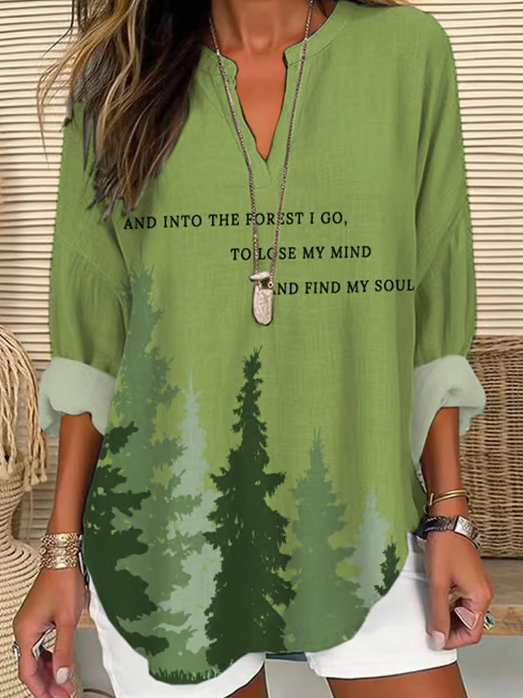 Women's National Park Protection Print Casual Long Sleeve V-neck Shirt