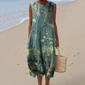 Vintage Loose Vintage Elegant Floral  Art Linen Tank Dress artswardrobe