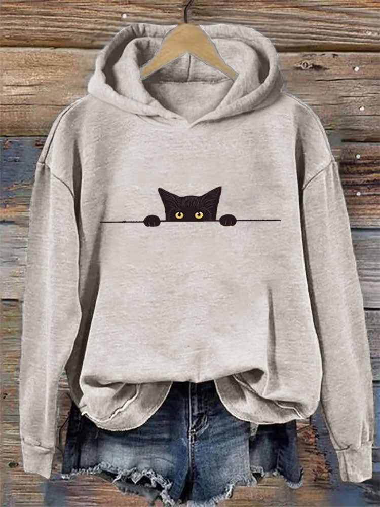 Comstylish Women's Casual Funny Black Cat Print Hoodie