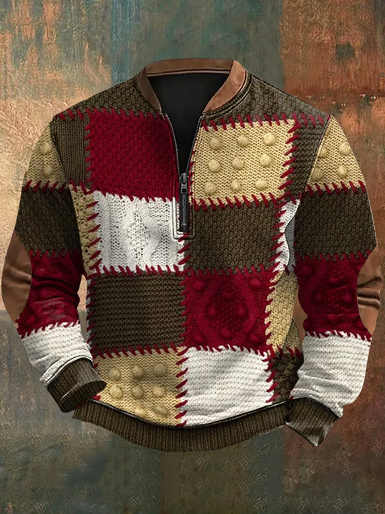 Men's Vintage Textured Zipper Neck Knit Sweatshirt elevenforest