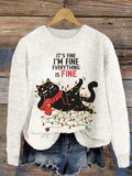 Women's Christmas Cute Pet Cat Printed Sweater elevenforest