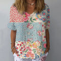 Comstylish Women's Floral Loose Short Sleeve Linen Tops