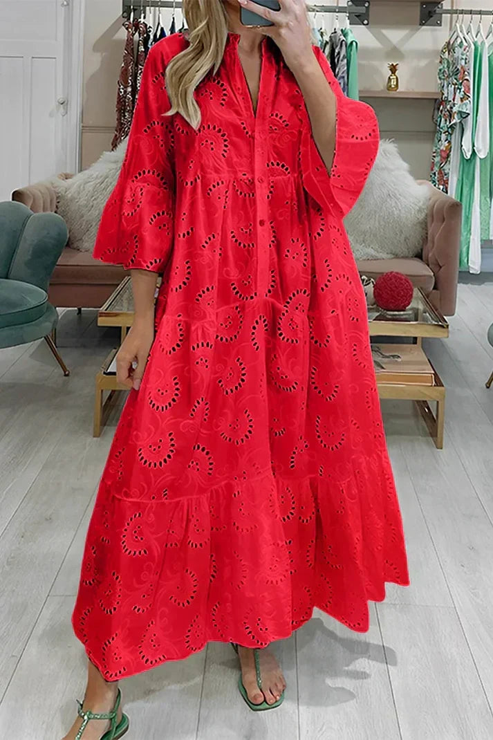 KS | Elegant dress with embroidered eyelets