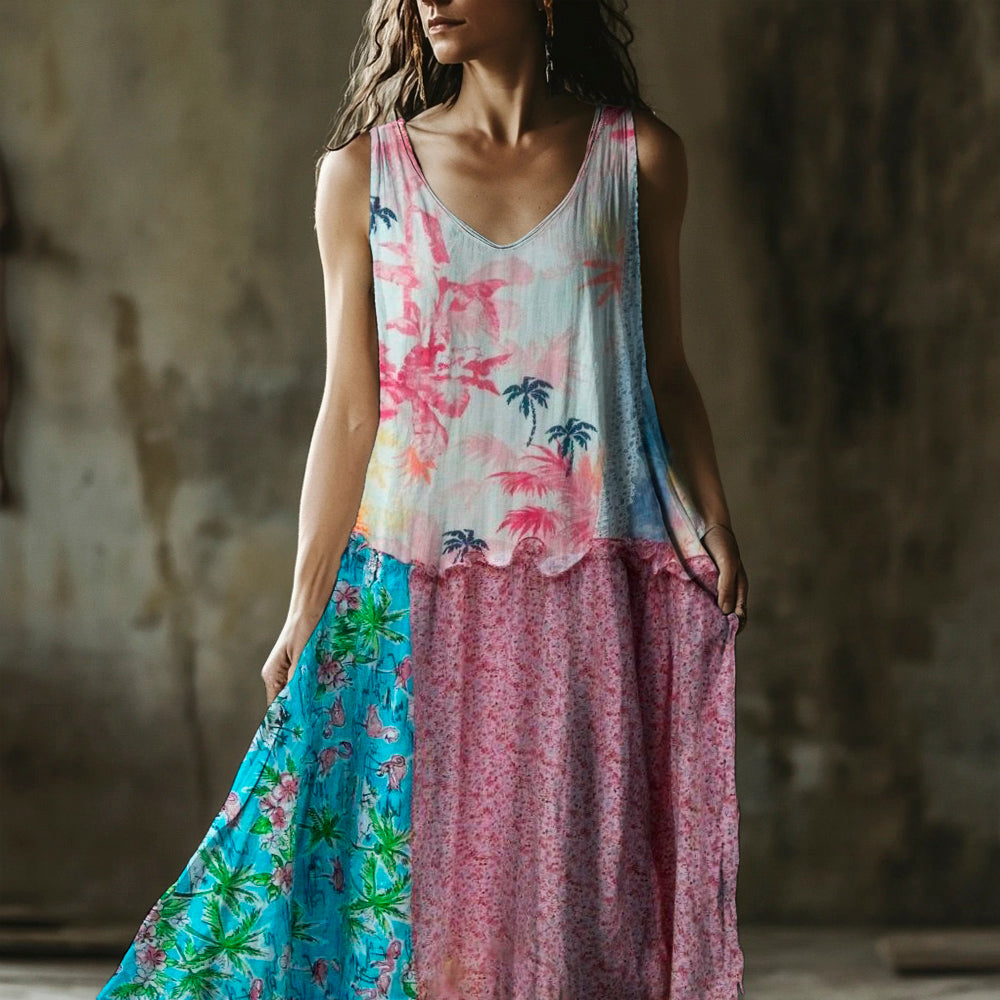 Vintage Floral Women's Linen Vest Dress artswardrobe