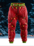 Comstylish Men's Christmas Lights Santa Claus Plush Sports Pants