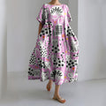 Women's Floral Cat Art Print Crew Neck Dress artswardrobe