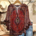 Women's Vintage Retro Ethic Art Print Casual Cotton And Linen Shirt