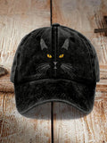 Comstylish Black Cat Face Embroidered Vintage Washed Cap