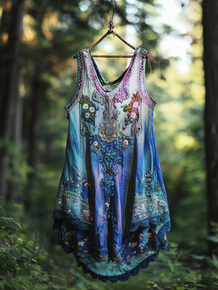 Boho Lavender Gradient Lace Art Linen Sleeveless Tank Top artswardrobe