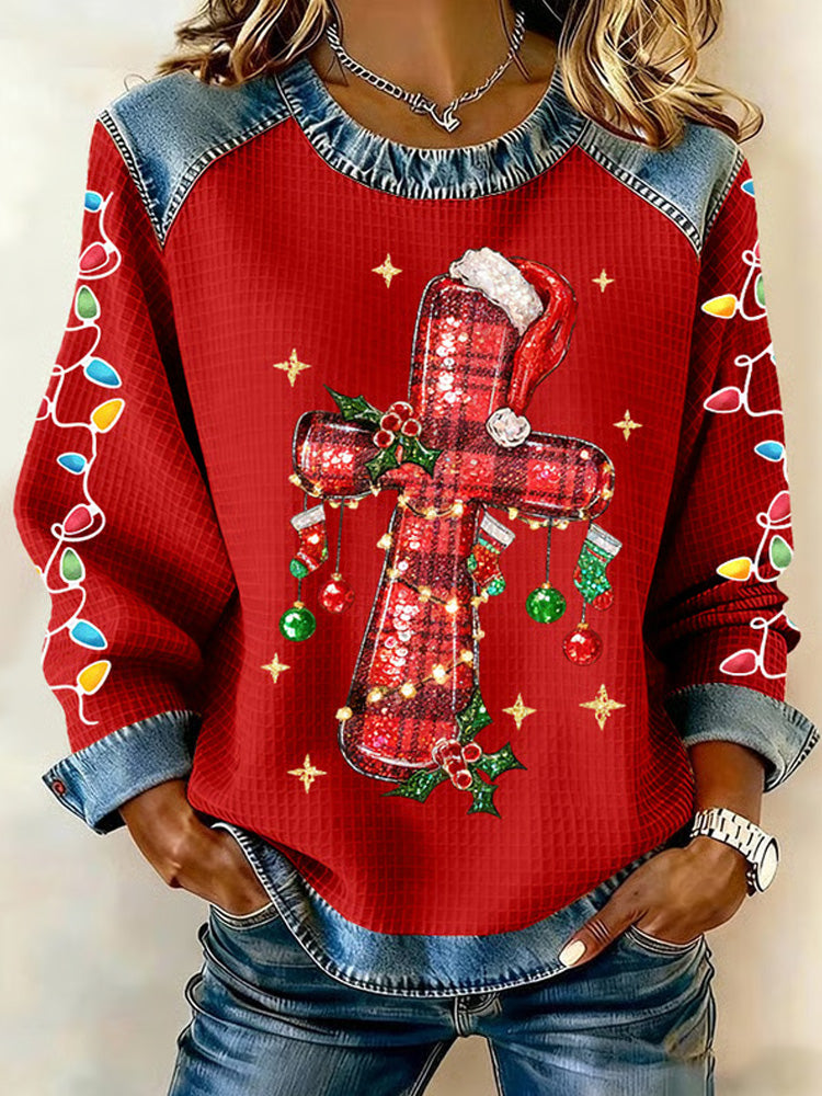 Comstylish Women's Faith Cross Christmas Print Casual Sweatshirt