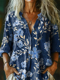 Women's Floral Pattern Art Print Casual Cotton Linen Shirt