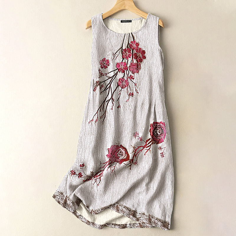 Vintage Cherry Blossom Floral Art Comfort Sleeveless Dress artswardrobe