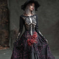 Comstylish Women Halloween Human Anatomy Flower Round Neck Long Dress