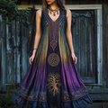 Women's Viking Tree Of Life Gradient Tank Midi Dress artswardrobe