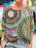 Floral Stitch Embroidery Pattern Women's Linen Long Sleeve T-shirt artswardrobe
