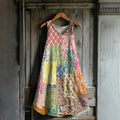 Vintage Floral Patchwork Art Linen Blend Tank Dress artswardrobe