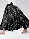 Comstylish Vintage Japanese Medaka Fish Art Linen Blend Flowy Wide Skirt