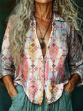 Women's Hippie Art Painting Print V-Neck Shirt
