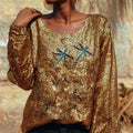 Vintage Dragonfly Floral Art Women's Round Neck Loose Glitter Top artswardrobe
