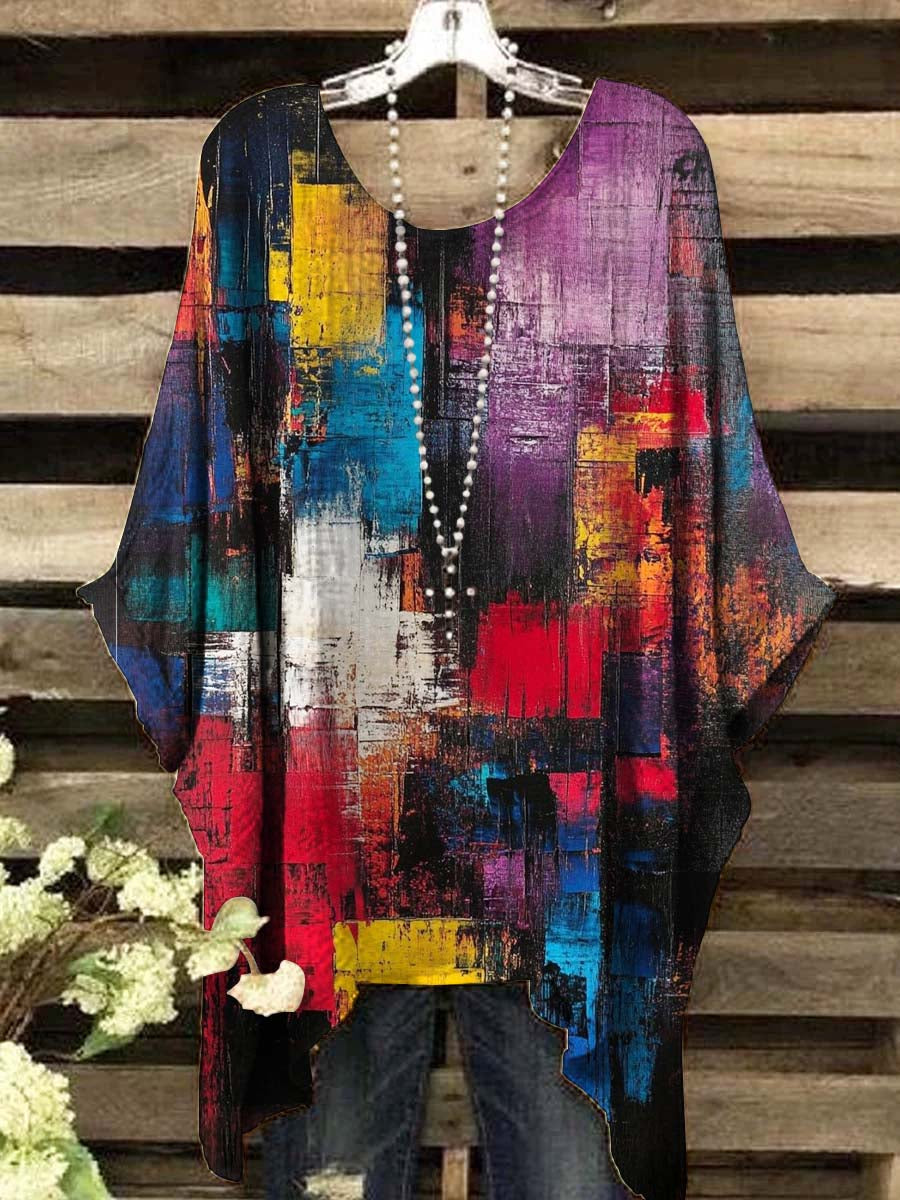 Women's Art Colorful Abstract Oil Painting Print Casual Top