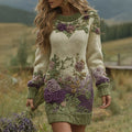Classy Gradient Purple Lavender And Floral Art Cozy Knit Mini Sweater Dress artswardrobe