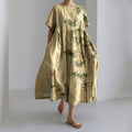 Comstylish Bamboo Japanese Art Print Casual Loose Dress