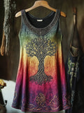 Vintage Viking Tree Of Life Embroidered Linen Tank Top artswardrobe