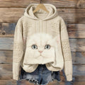 Comstylish Cute Fuzzy Cat Art Knit Pattern Vintage Cozy Hoodie