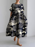 Comstylish Cherry Blossom Clouds Japanese Art Linen Blend Maxi Dress