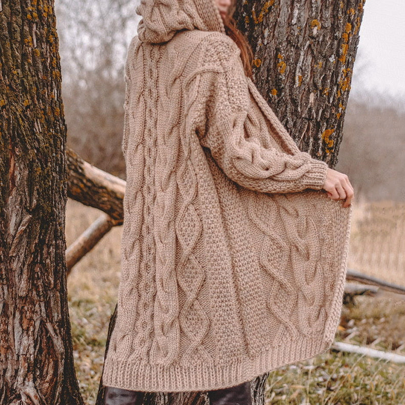 Women'S Warm Thick Knitted Sweater Hooded Cardigan artswardrobe