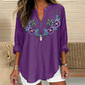 Comstylish Women's Purple Flower Art Print V Neck Long Sleeve Casual Shirt