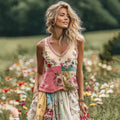 Women's Holiday Embroidered Floral Patchwork Tank Top artswardrobe