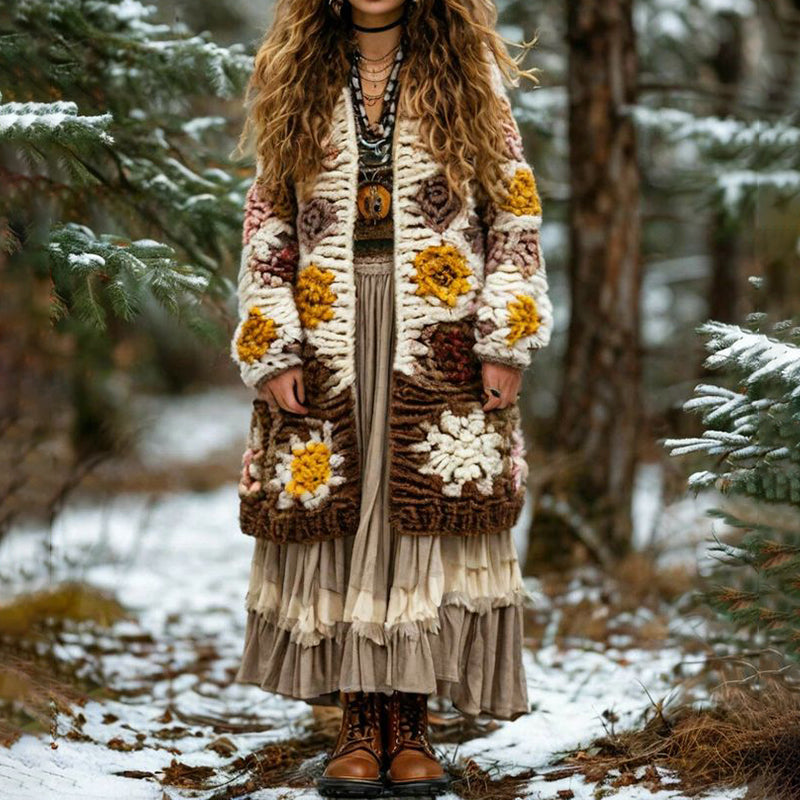 Women's Floral Pattern Sweater Cardigan artswardrobe