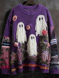 Women's Halloween Print Cozy Knit Sweater elevenforest